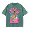 2026 Vintage Skeleton Surfer Endless Summer Graphic Black Acid Washed T Shirt Pink Beach Palm Tree Retro Cartoon Oversized Unise