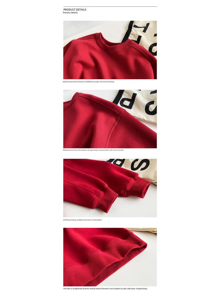 Luxi 2023 Sametově vínově červený pulovr s dlouhým rukávem pro ženy - Korejský styl