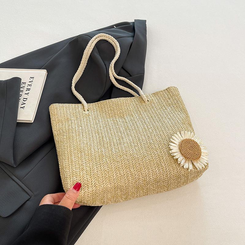 Fashionable Large Woven Tote Bag 2024 Summer Womens Handbag Street Style Ideal For Everyday Outfits хаки