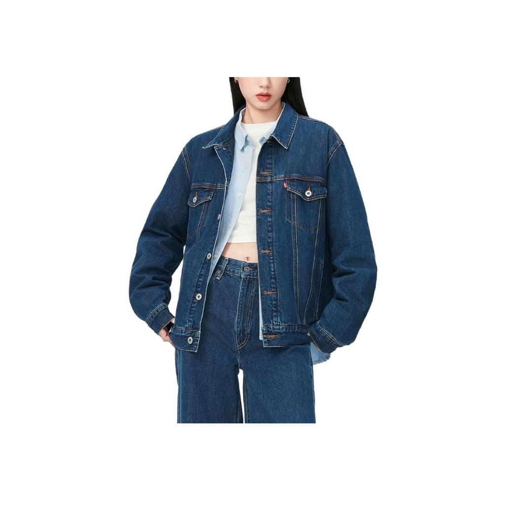 Levis Solid Color Single Breasted Collar Denim Jacket Unisex Jackets Blue A8409-0000