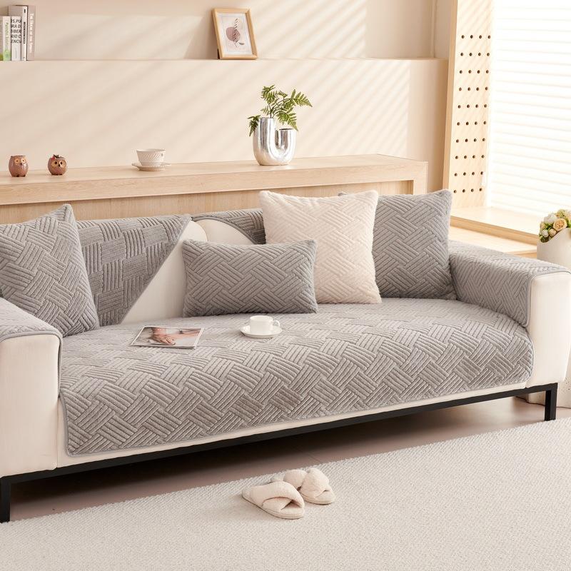 Pernă de canapea de pluș în stil crem de culoare solidă, toamnă și iarnă, păr lung, pernă anti-alunecare, husă de canapea de calitate superioară.