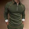 Men's Zip Patchwork Lapel T-Shirt Long Sleeve Polo Shirt Men's Long Sleeve Sweatshirt T-Shirt