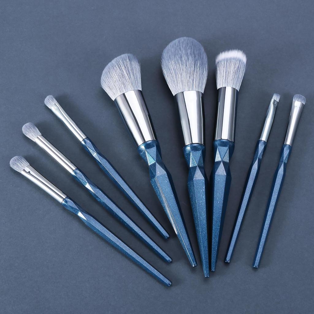ENZO KEN Blue Glitter Makeup Brush Set with Travel Vegan Face and Eyeshadow Brush Set with Hourglass Resin Colorful Contour Blending Brush Kit Bag,