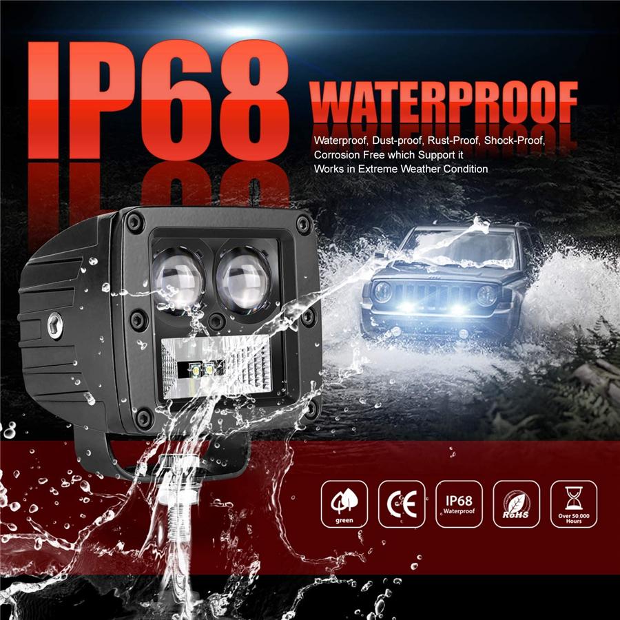 2Pcs 128W 12800LM CREE LED Pods 3 Inch Off Road Lights LED Driving Lights