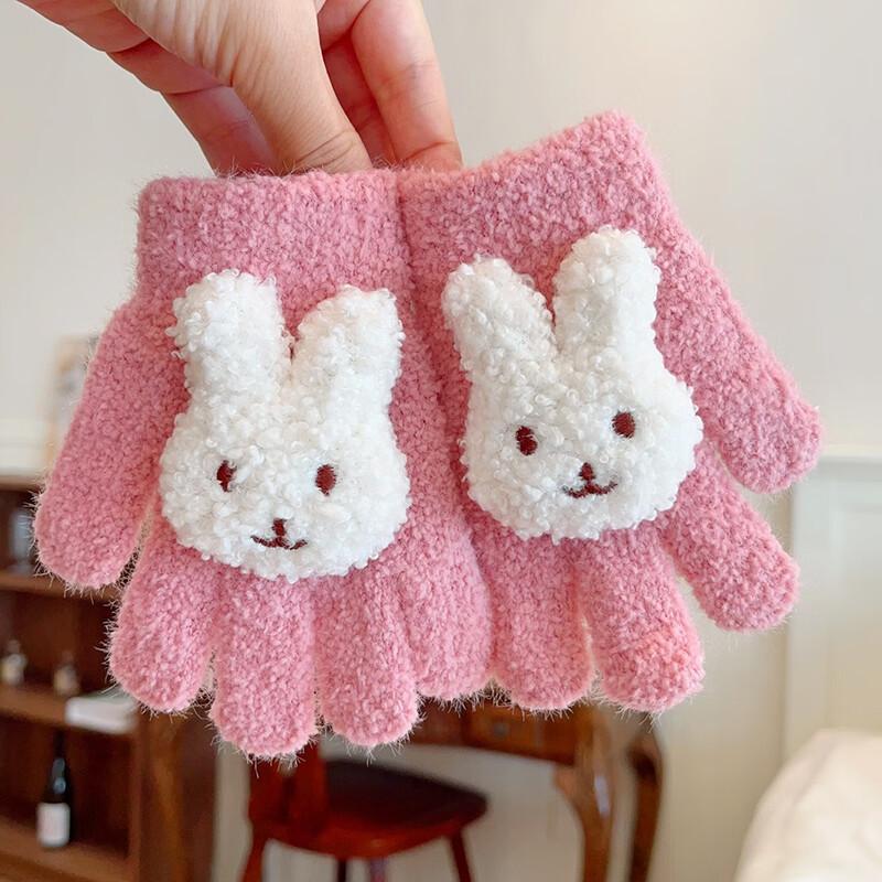 Gants d'hiver à cinq doigts pour enfants avec lapin de dessin animé