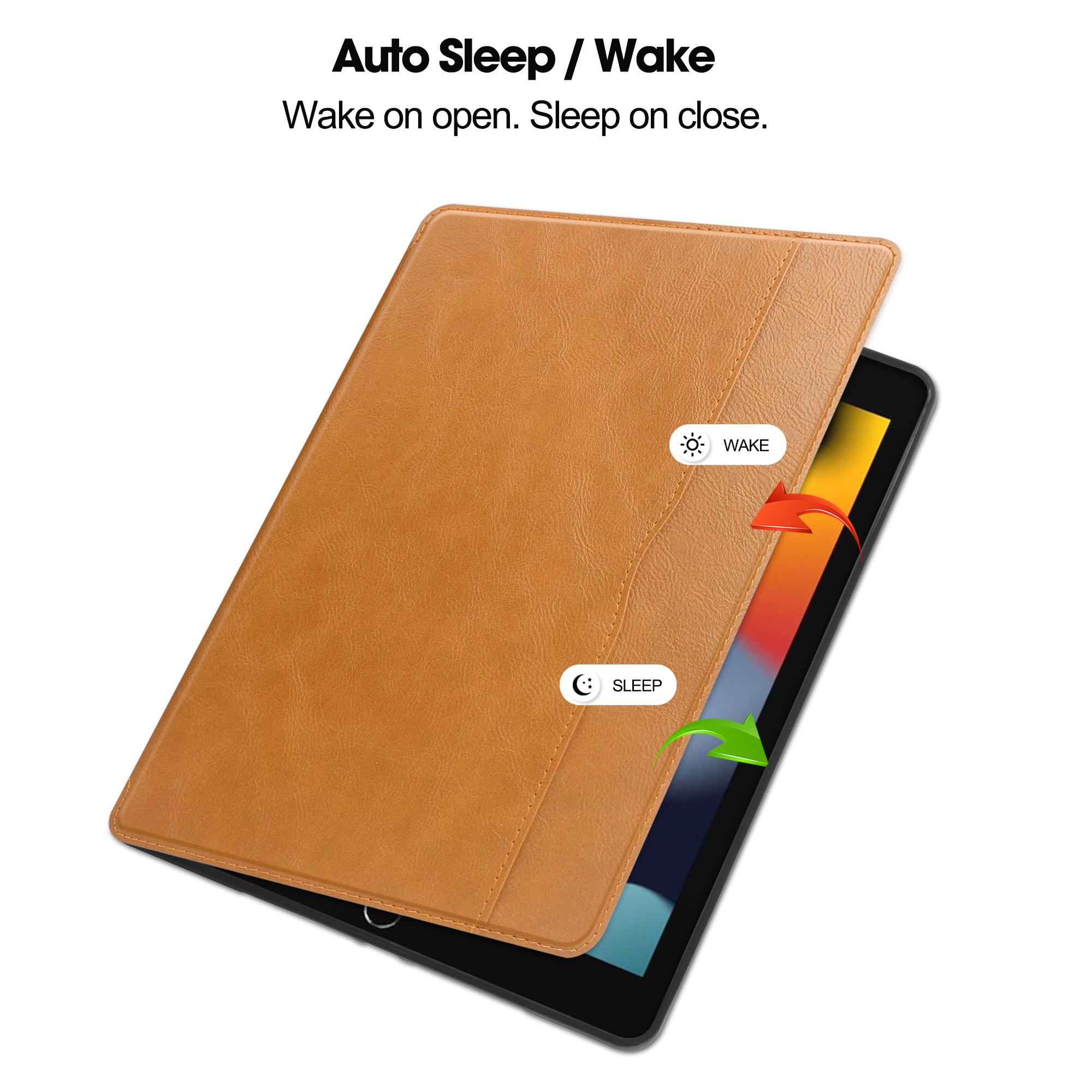 

For iPad 10.2 (2019)/(2020)/(2021) Case PU Leather Stand Auto Wake/Sleep Tablet Cover with Card Holder Brown