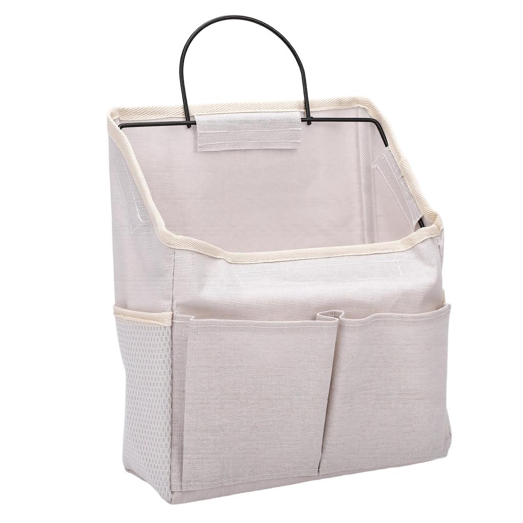 2pcs Wall Hanging Storage Bag Water Proof Closet Linen Fabric Pockets Organizer with Hooks for Living Room Bedroom Bathroom Kitchen Beige