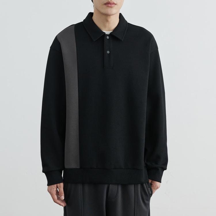 WOOG2005 Men s Black Patchwork Lapel Hoodie – Spring/Autumn 2025 Collection Large