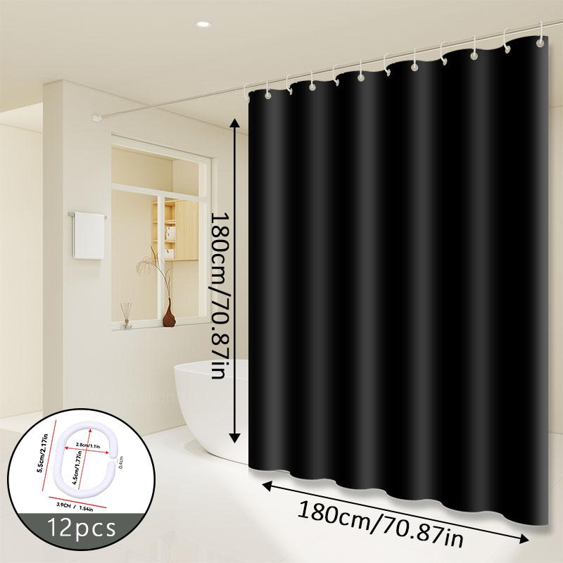 Black Solid Color Shower Curtain Minimalist Design Modern Bathroom Decor Waterproof Fabric Elegant Simple Style