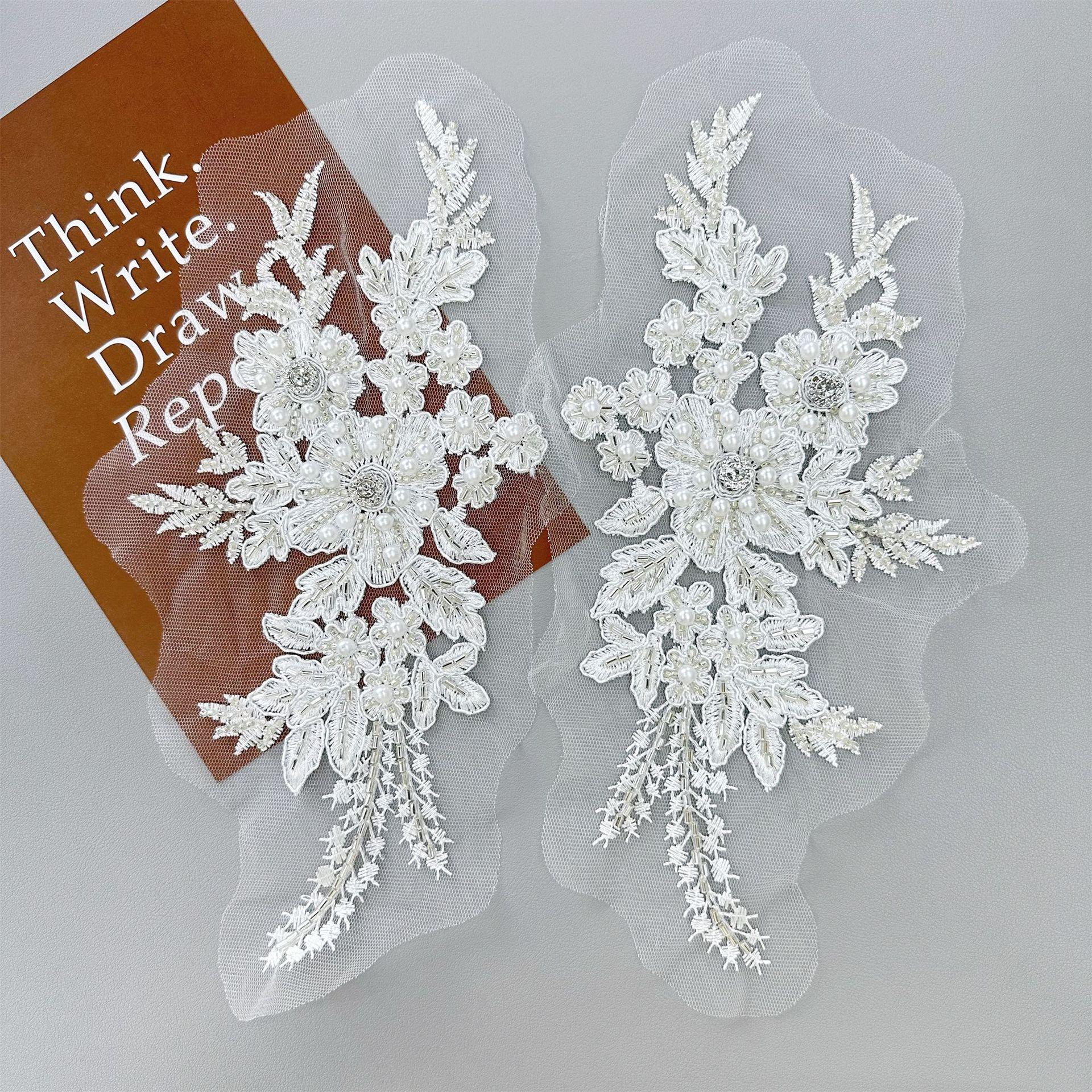 

Сетка, Бусины для ногтей, Стразы, Цветочные нашивки, Одежда, Свадебные платья, Аксессуары для воротника, Цветочные тканевые нашивки H2037 pair of white beads