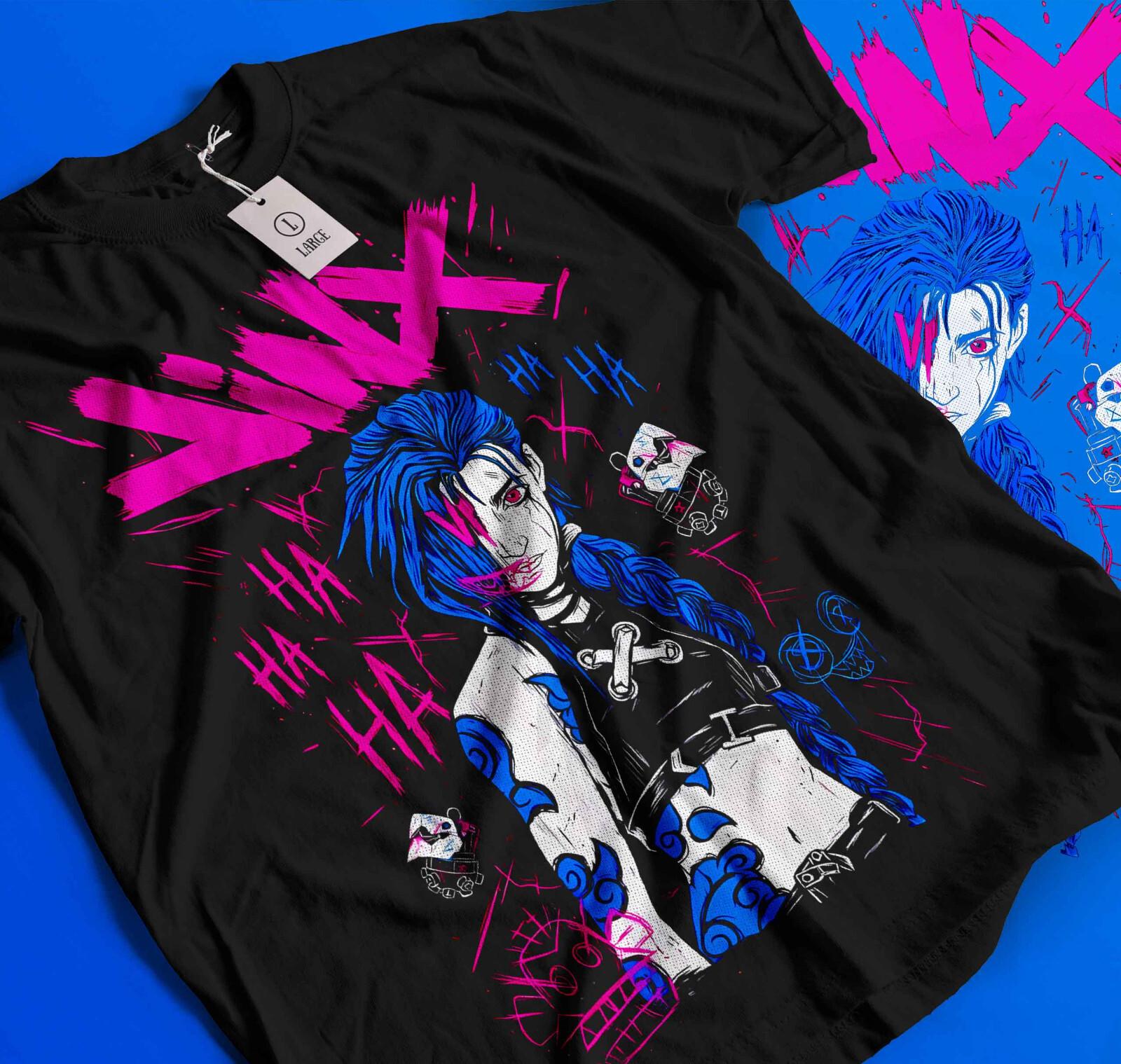 Jinx Arcane T-Shirt Mens Womens Tees Top Japanese Anime Cartoon Jinx Arcane Graphic Shirt Gift 286 L