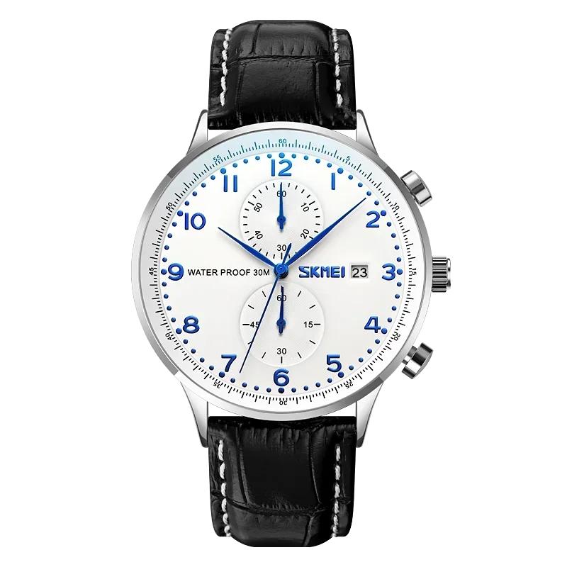 Skmei Mens Top Brand Luxury Genuine Leather Strap Waterproof Date Wristwatch Clock Reloj Hombre Stopwatch Quartz Watches 9301