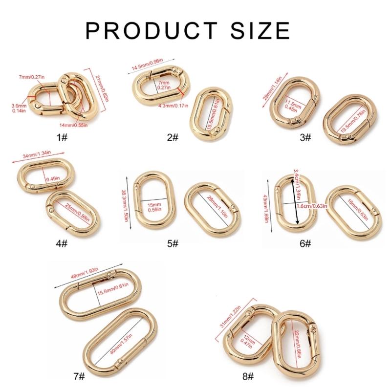 2 Pcs/Set Oval Rings Buckle Spring Oval Rings Spring Keyring Buckles Metal Oval Rings for Bag Purses Belts Keychain