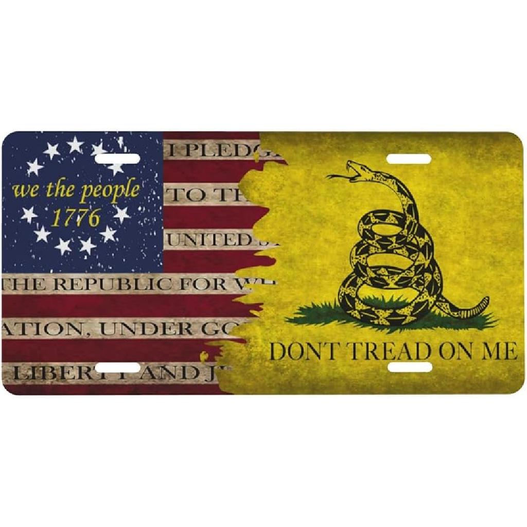 Don'T Tread On Me License Plate,American Flag Decorative Car Front,Metal Plate,Vanity Tag,Aluminum Noverlty License Plate For Men/Women/Boy/Girls Car