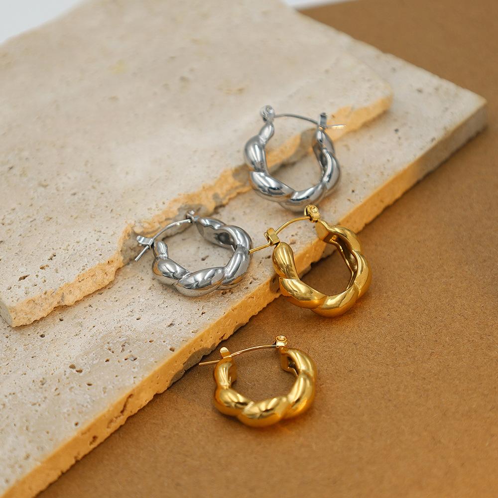 Accessories Niche Premium Sense Geometric Ear Buckles Earrings Personality Versatile Titanium Steel Twist Kink Earrings