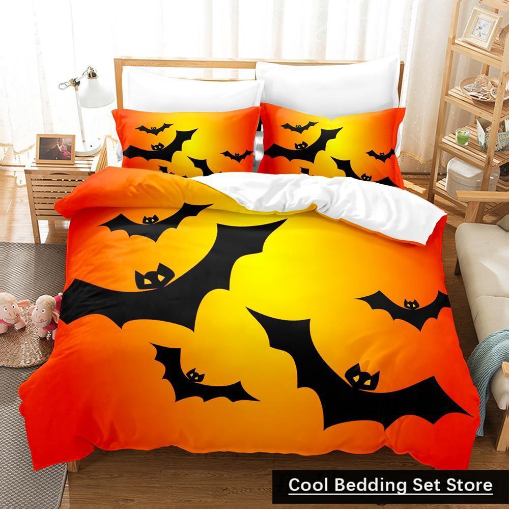 New Halloween Flying Vampire Bedding Set Single Twin Full Queen King Size Bed Set Adult Kid Bedroom Duvetcover Sets Anime Bat