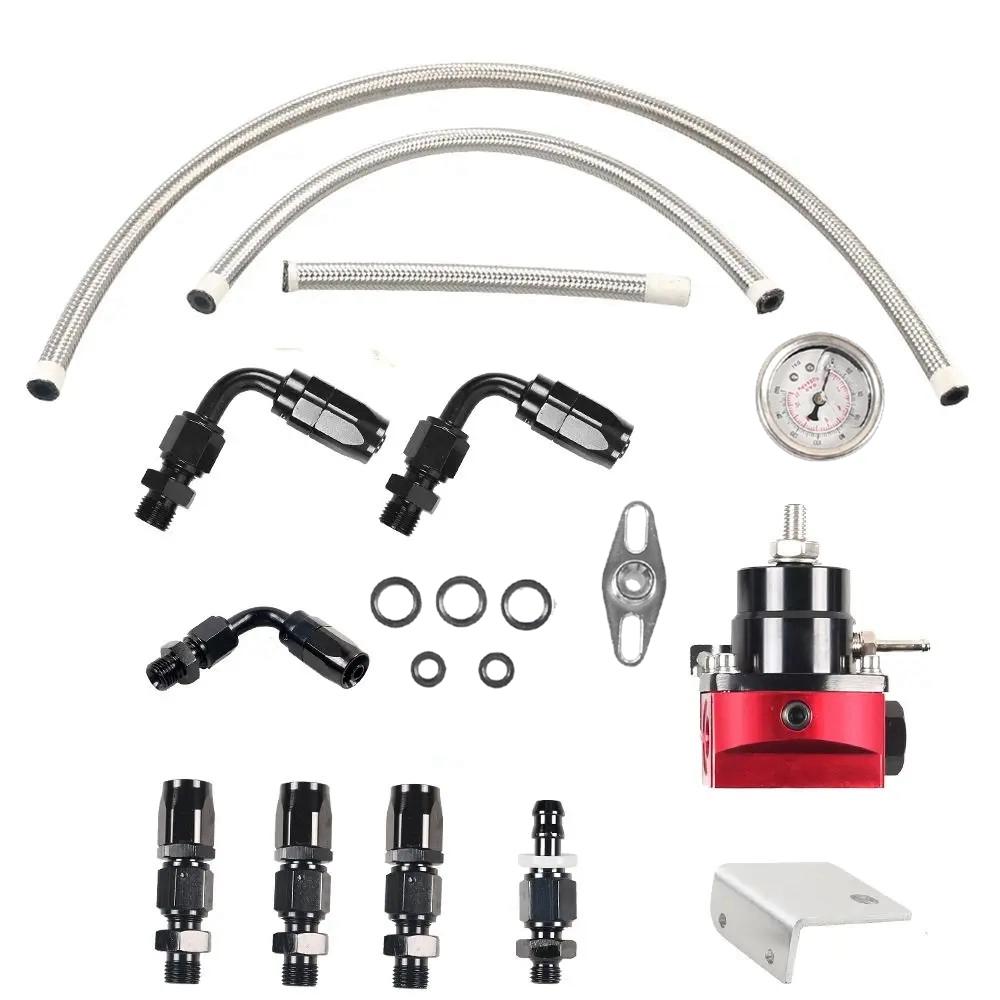 Adjustable FPR AN6 Fitting EFI Fuel Pressure Regulator For 7MGTE MKIII with Hose Line Fittings Oil 100psi Gauge Universal
