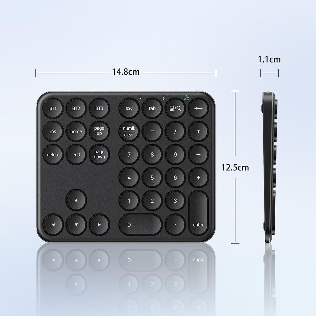 iClever IC-KP11 Numeric Keypad, Bluetooth Wireless Number Keyboard with Pantograph, Type-C Charging, Ultra-Slim Metal Construction, Numlock Link,