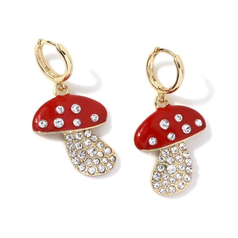 

Dazzling Alloy Mushroom Earrings With Rhinestones Trendy European Style Ear Jewelry