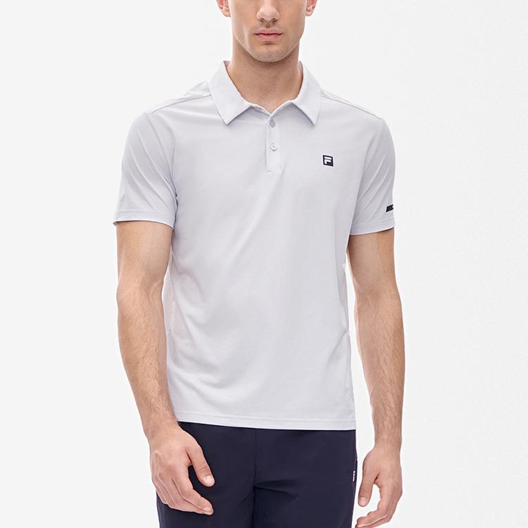 Fila Athletics Soft Solid Logo Knitted Short Sleeve Polo Shirt Men Tops Earth-Gray A11M231121F-GY