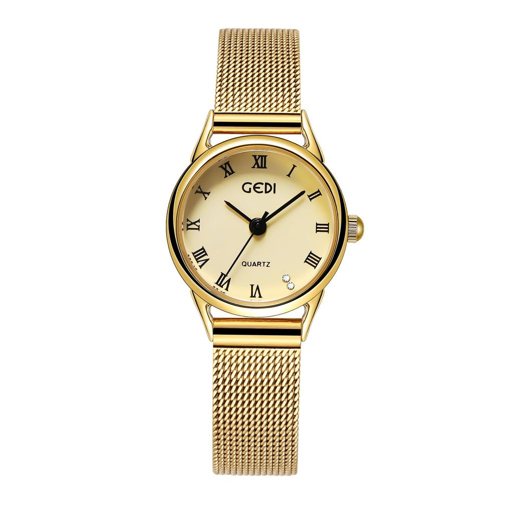 Medieval Small Plate Stainless Steel Mesh Belt Women'S Creative Rhinestone Roman Scale Retro Quartz Watch