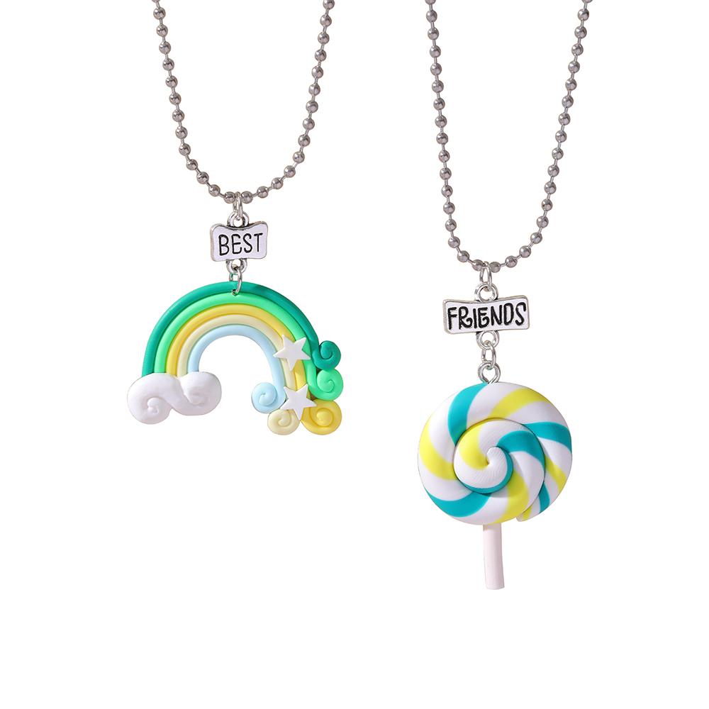 15 Stil Polymer Clay Anhänger Best Friends Halsketten Set BFF Fimo Regenbogen Lutscher Eiswaffeln Anhänger Perlen Kette Kinder Geschenk
