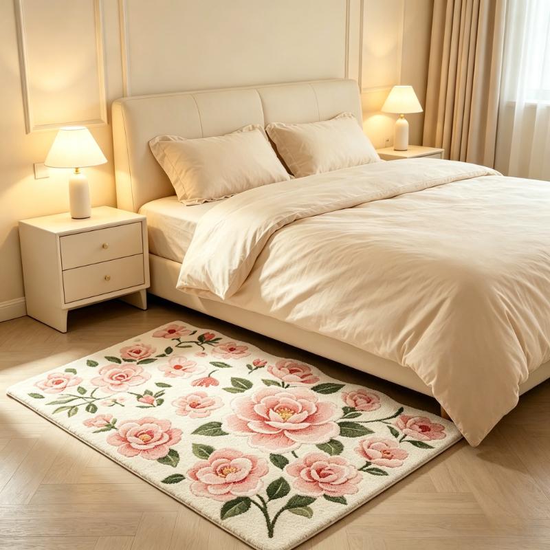 Flower Pattern Carpets for Living Room Fluffy Soft Study Floor Mat Cream Style Bedroom Decor Girl Carpet Thick Plush Bedside Rug
