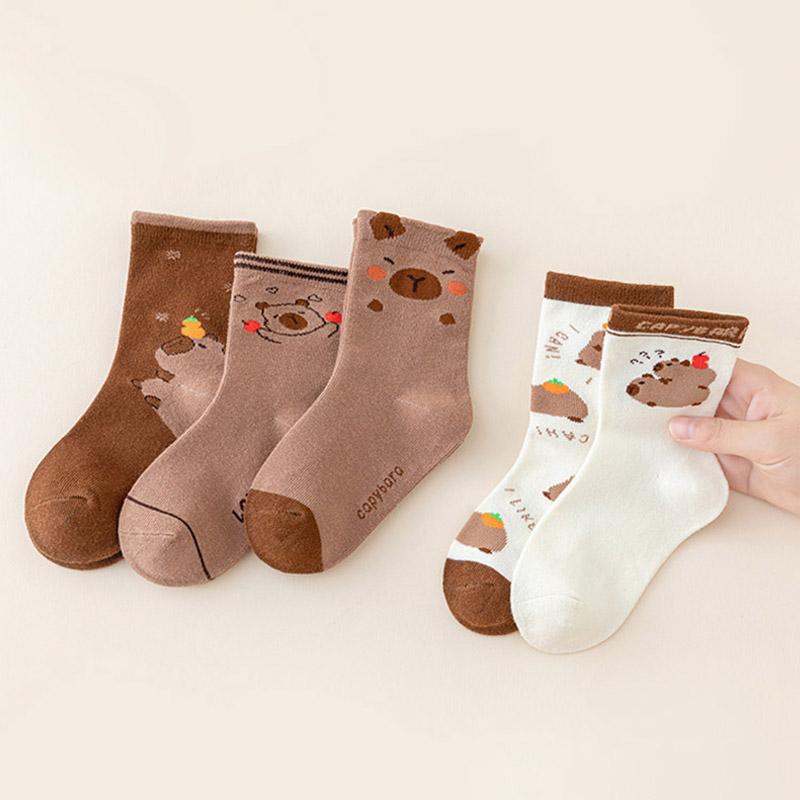5 Pairs Kids Cute Bear Mid Calf Socks Cotton Warm Autumn Winter Stockings For Boys Girls Baby Children Footwear