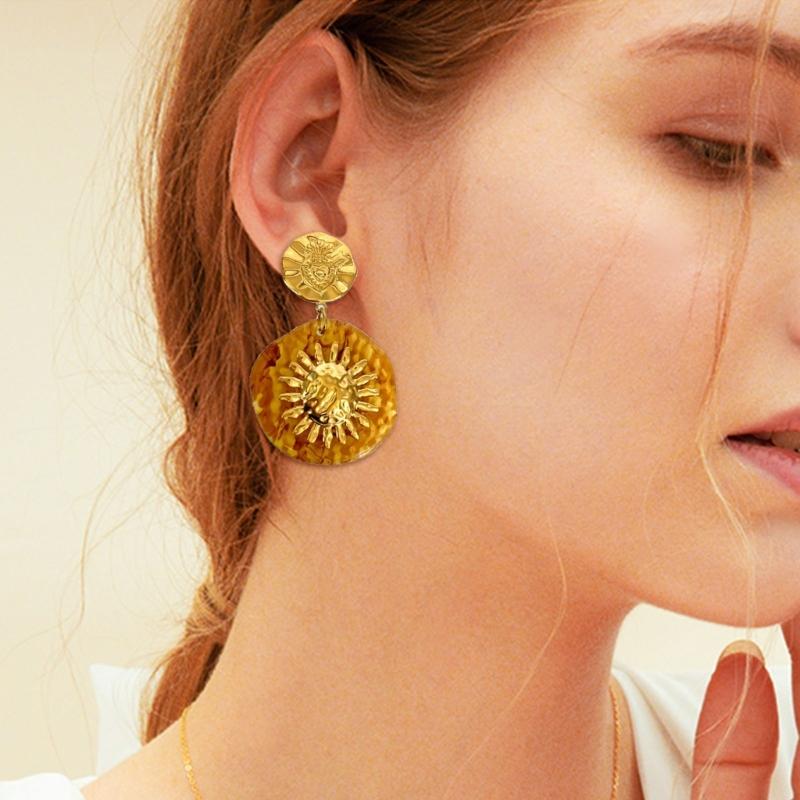 Retro Floral Drop Earrings Sturdy Stainless Steel With Sturdy Acrylic Petal Comfortable Everyday Jewelry