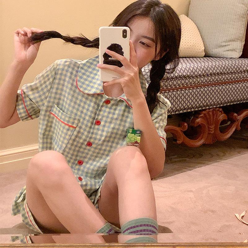 GMXIA High-quality Cotton-like Cute Cardigan Short-sleeved Student Pajamas for Women, Sweet Summer Style for Women's Home Wear