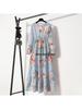 Women's Spring Floral Chiffon Long Dress with Slim Waist and Long Sleeves