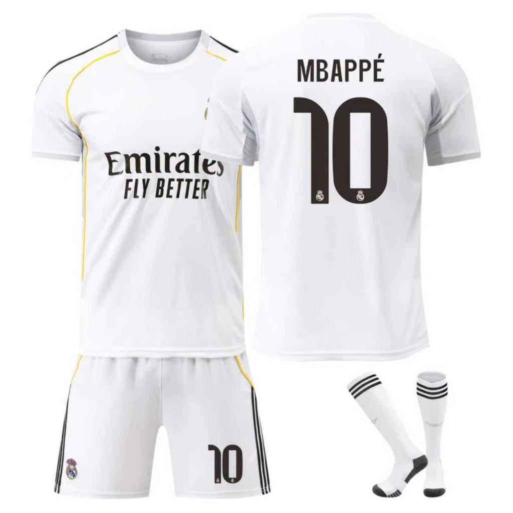 Set Maglia da Calcio Real Madrid Mbappe Bianco Edizione per i Tifosi Kit