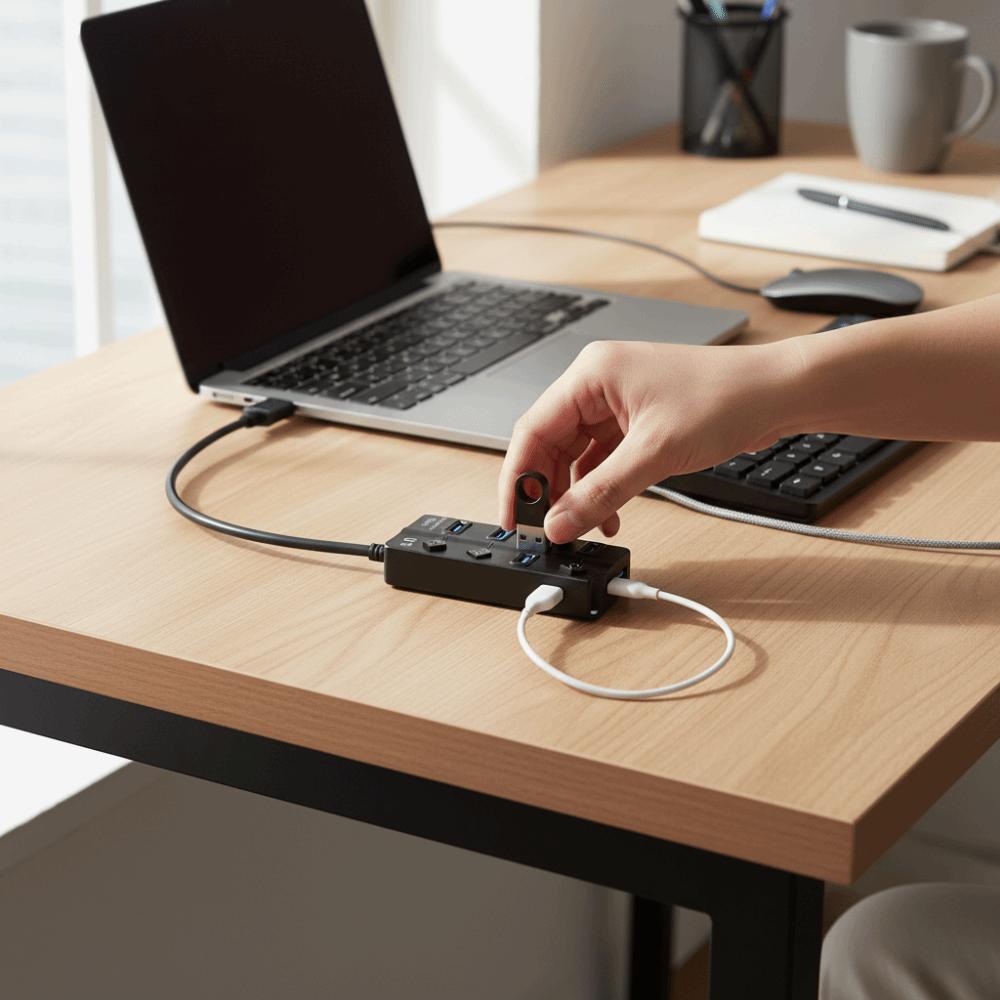 4 Port USB 3.0 Hub With Switch USB Docking Stations Multiple Expander Hub  Computer Accessories
