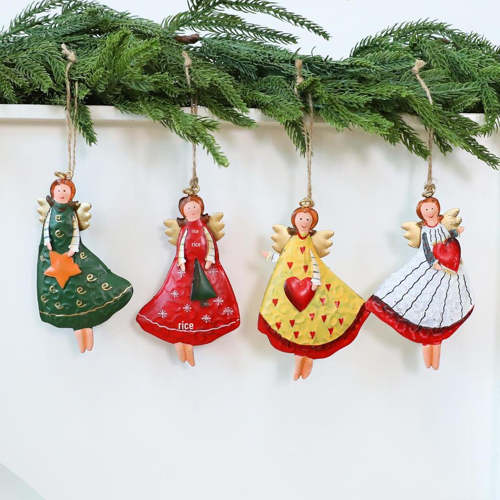 American Country Vintage Distressed Iron Christmas Angel Girl Ornament
