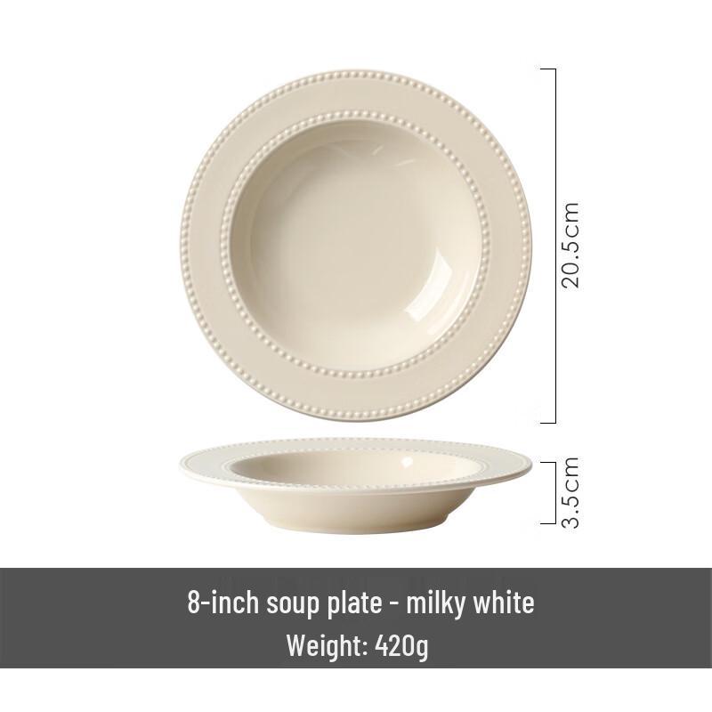 WUHE 8-inch Cream White Beaded Ceramic Soup Plates (Set of 5)