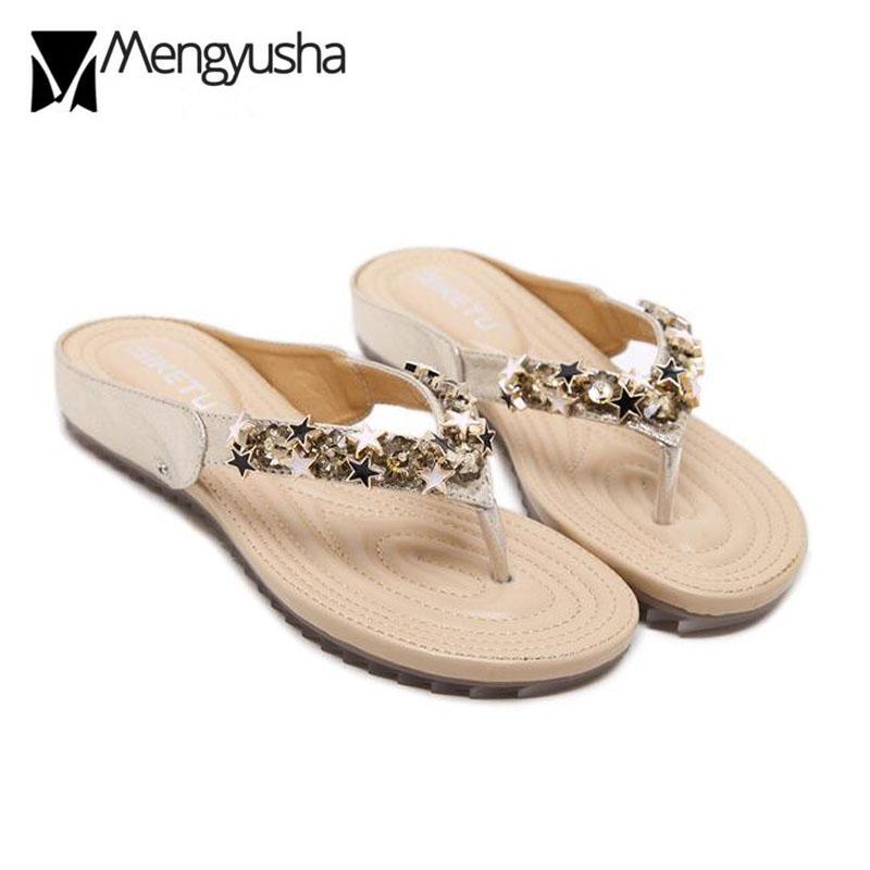 Модные золотые/серебряные пляжные шлепанцы с кристаллами — фото 4