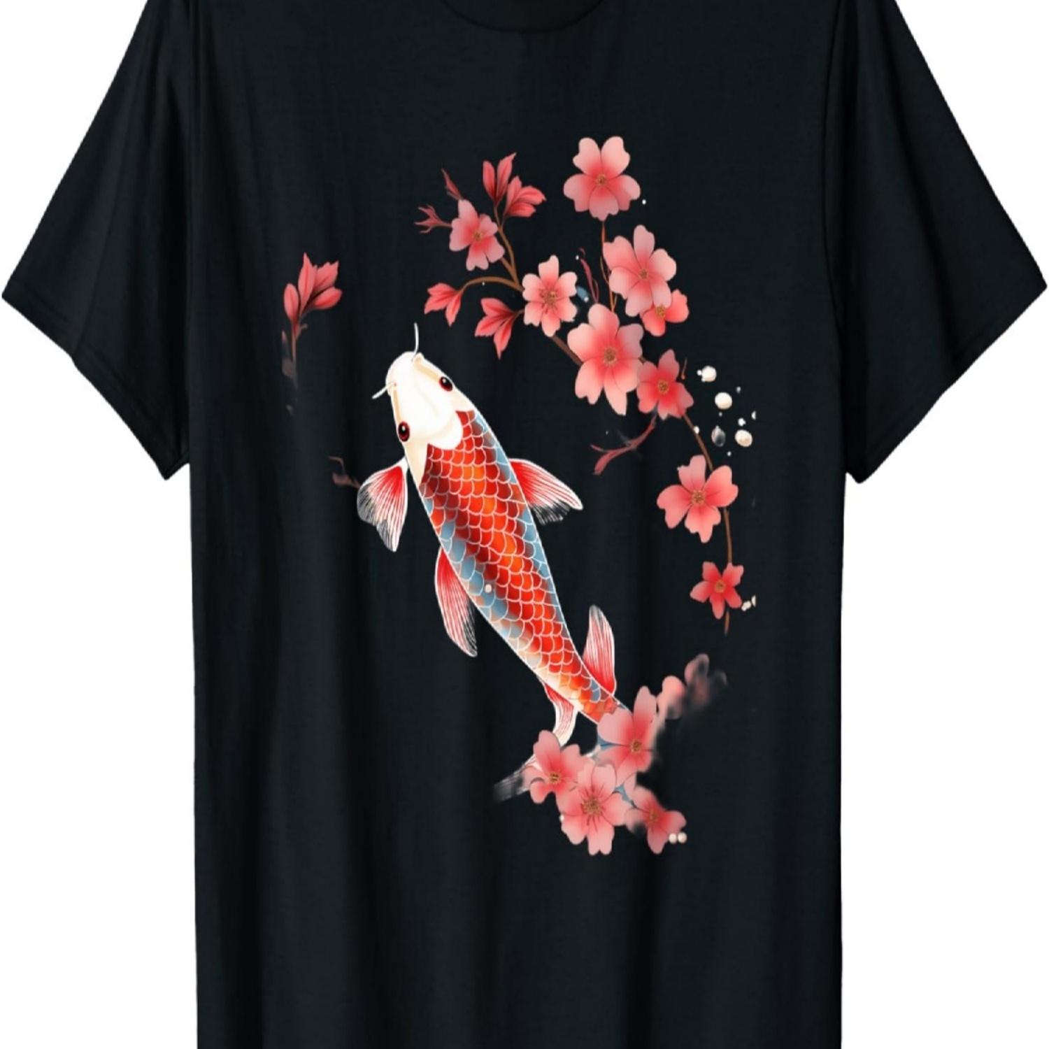 Koi Carp Ying Yang Nishikigoi Fish Cherry Blossom T-Shirt(48) S