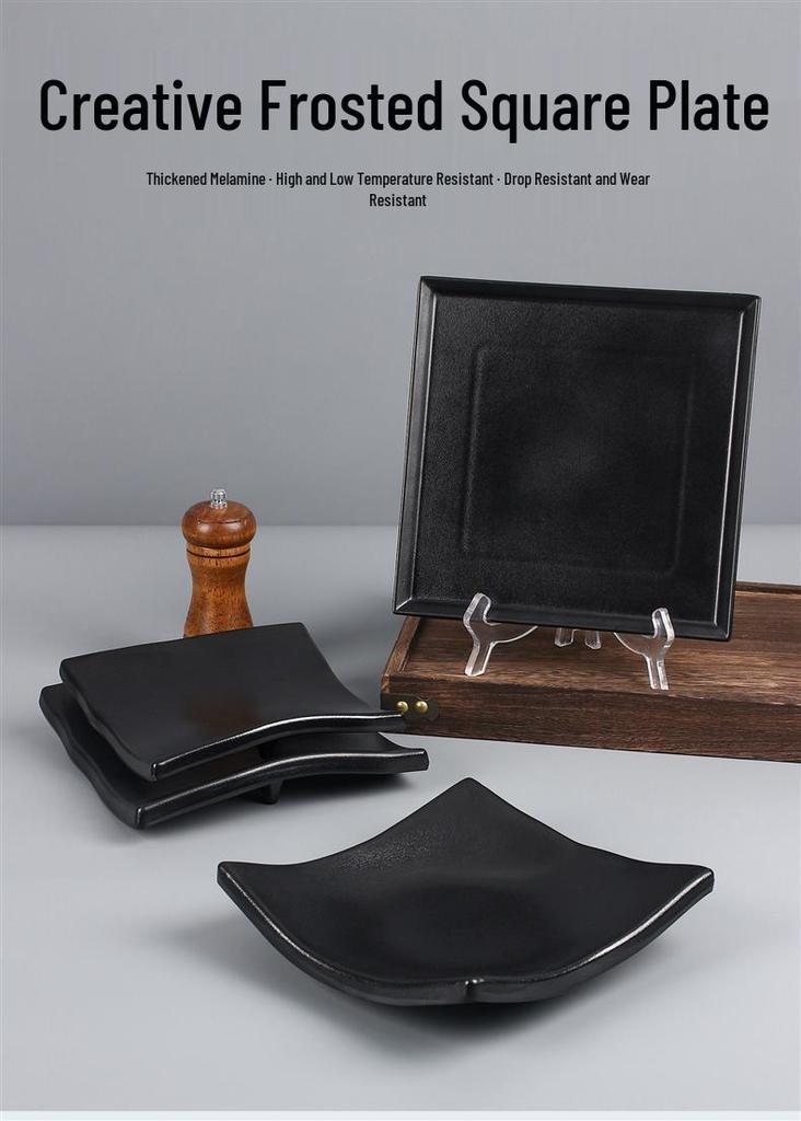 Black Matte Square Japanese Sushi and Barbecue Plate - Melamine Tableware