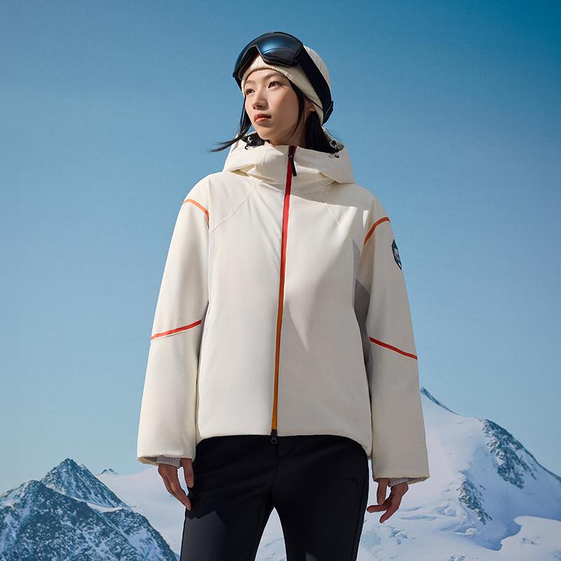 Anta Training Series Color Block Zipper Hooded Comfortable Breathable Versatile Short Down Jacket Women outerwear Ivory 162447924-1