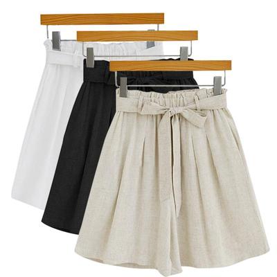 Linen Shorts for Women Solid Loose Elastic High Waist Short Pants Tie Waist Casual Summer Short Pants Work Vacation Breathable Thin Slim Plus Shorts