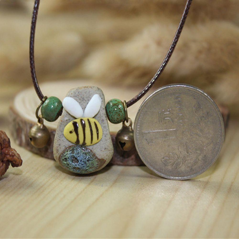 Stone Adjustable Gift Unisex Ceramic Necklace Sweater Chain Bee Pendant Necklace Clavicle Chain