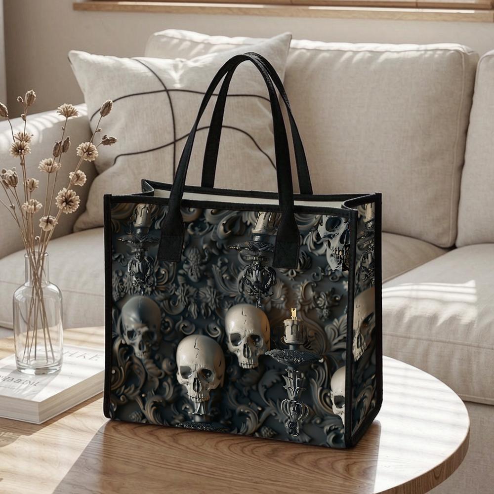 Gothic Skull Pattern Tote Bag Fashion Daily Carry Handbag Casual Street Style Women's Shoulder Bag