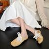 Lace Bow Outer Wear Half Slippers Women's Spring and Summer New Silver Thick Heel Soft Leather Shoes Bag Head Slippers