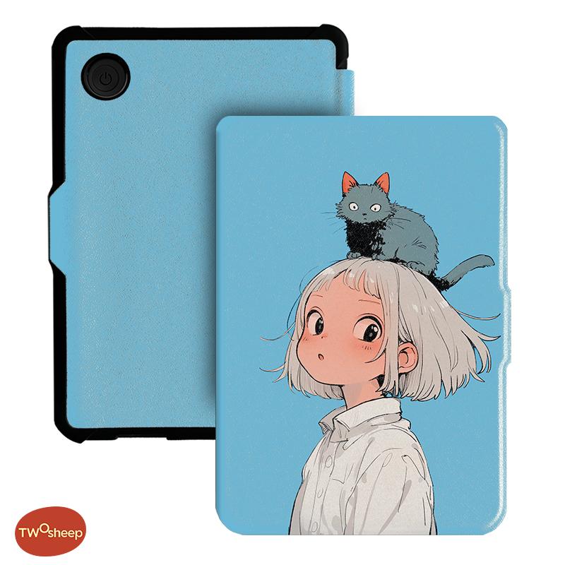 Twosheep 6-inch Case for Kobo Clara BW Clara Colour Clara 2E TPU Magnetic Flip Auto Wake Sleep TPU soft Cover Cute Cat Style