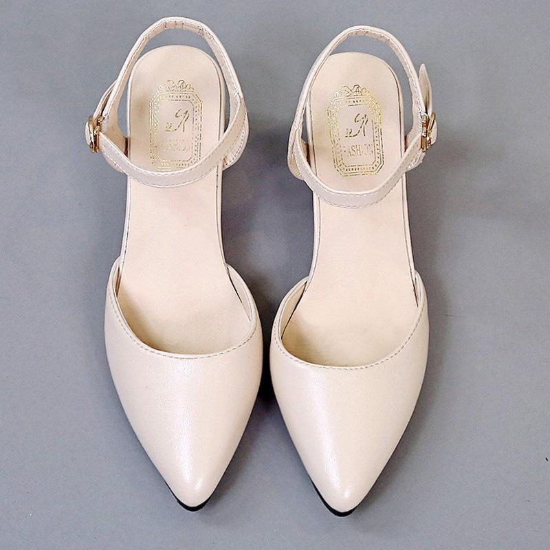 2024 Early Spring New Baotou Single Shoes Women's Mid-heel One-button High Heel Thick Heel Pointed Head with Skirt Sandals