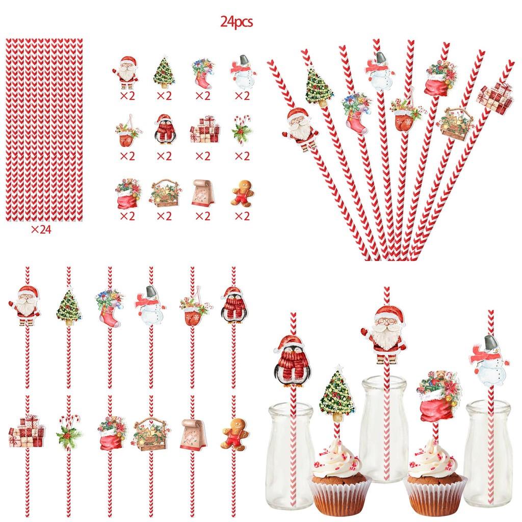 Party Drink Christmas Accessories Snowman Water Cup Straws With Paper Material