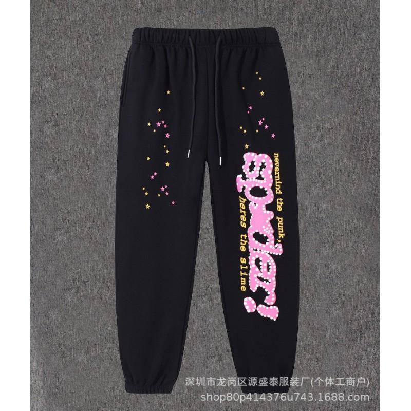 Sp1der Rapper YoungThug Same Foam Letter 555555 Couple Hoodie Pink Sweatshirt