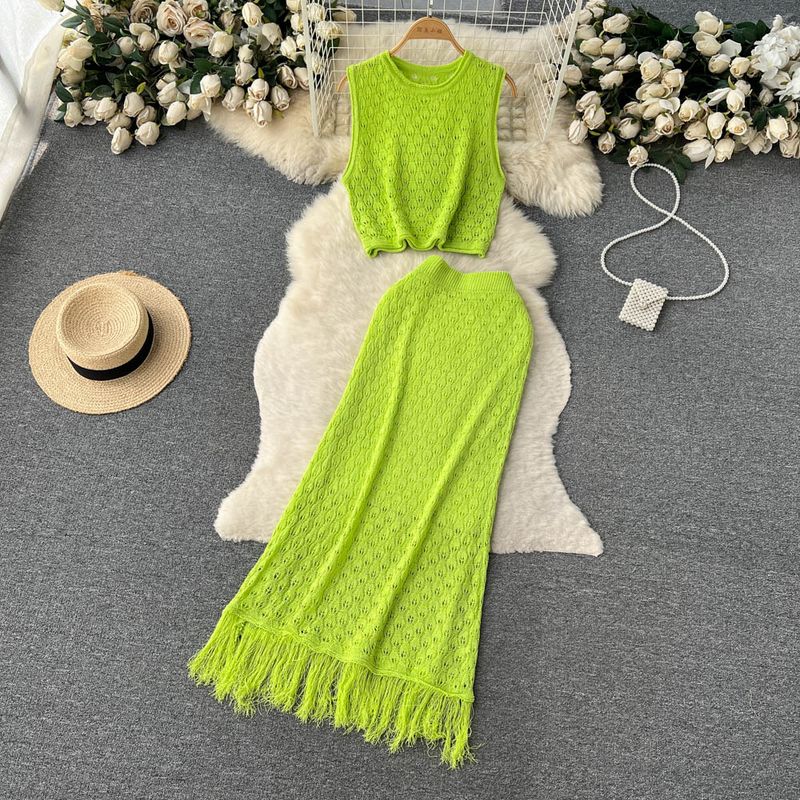Gentle Cut Out Sleeveless Mid Length Long Length Tassel Summer Dress