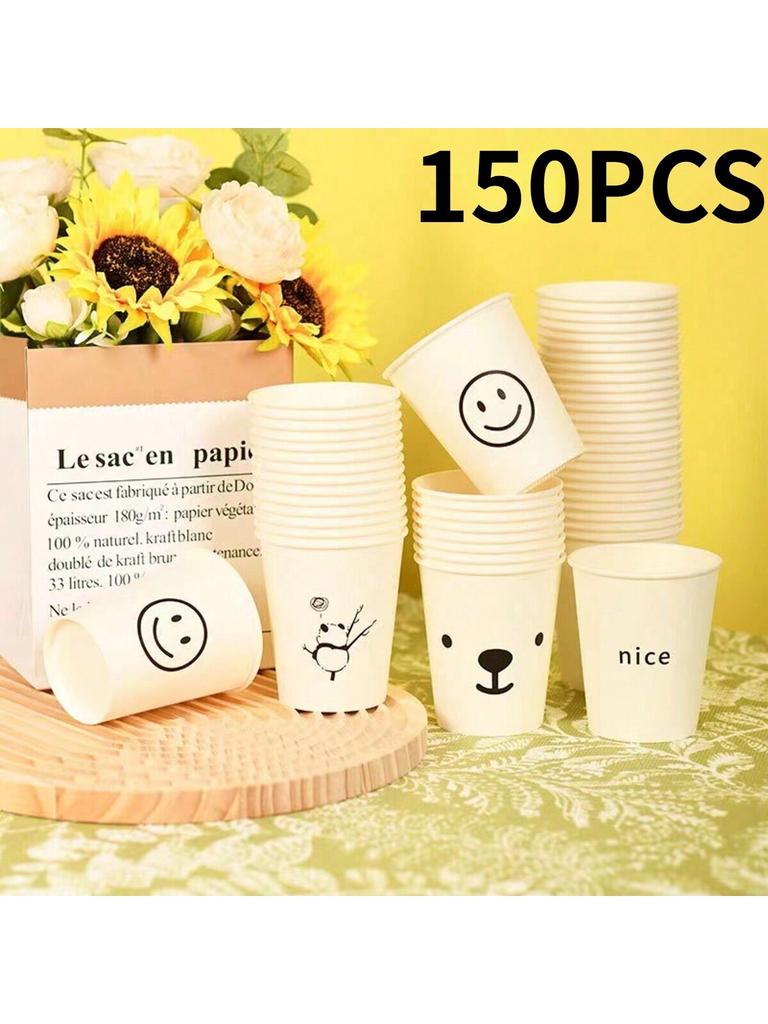 Simple Style Paper Cups, Thickened Office Home Commercial Drinkware,Anti-Slip Anti-Leak 250ML, for Family Dinner Outdoor Camping