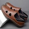 Genuine leather men's shoes 2025 new summer hollow breathable hole shoes soft sole non-slip shoes leather shoes